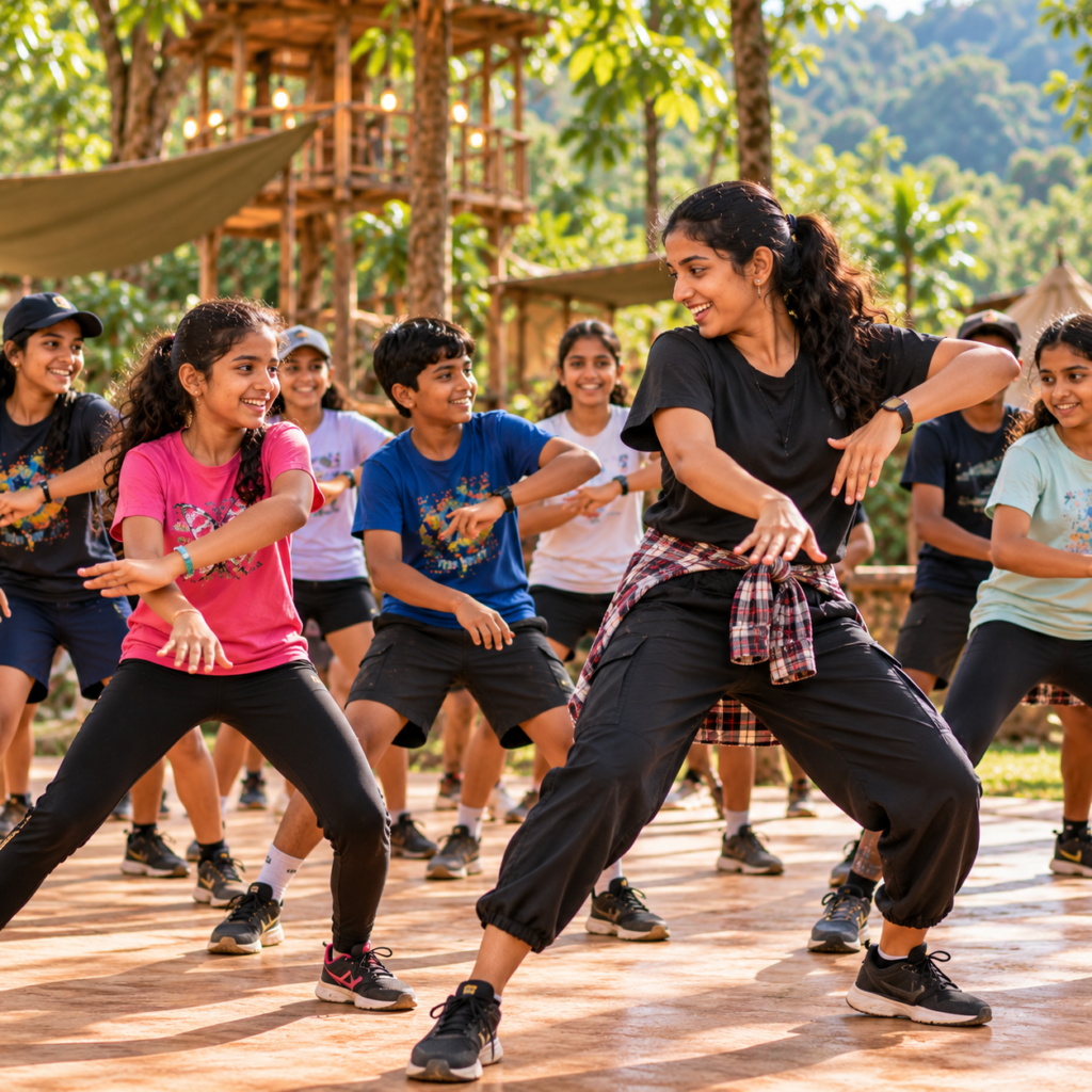 joyful outdoor camp dance class
