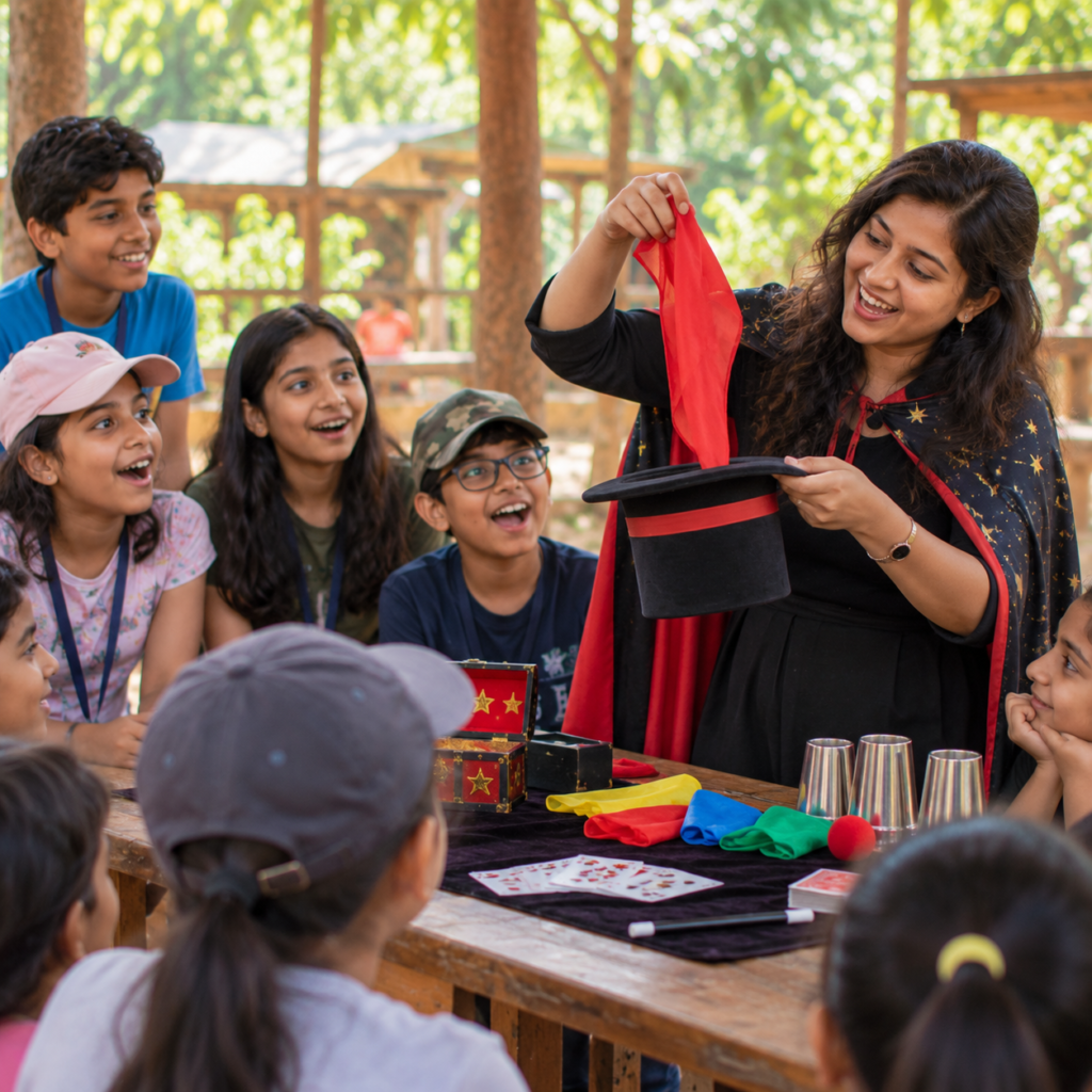 outdoor magic show at summer camp