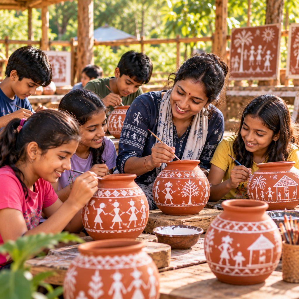 outdoor warli pottery painting workshop