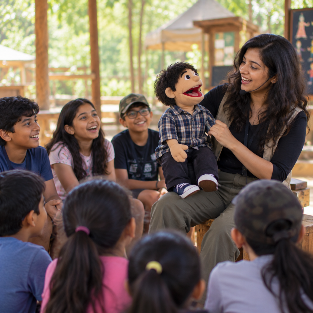 puppetry workshop under the trees