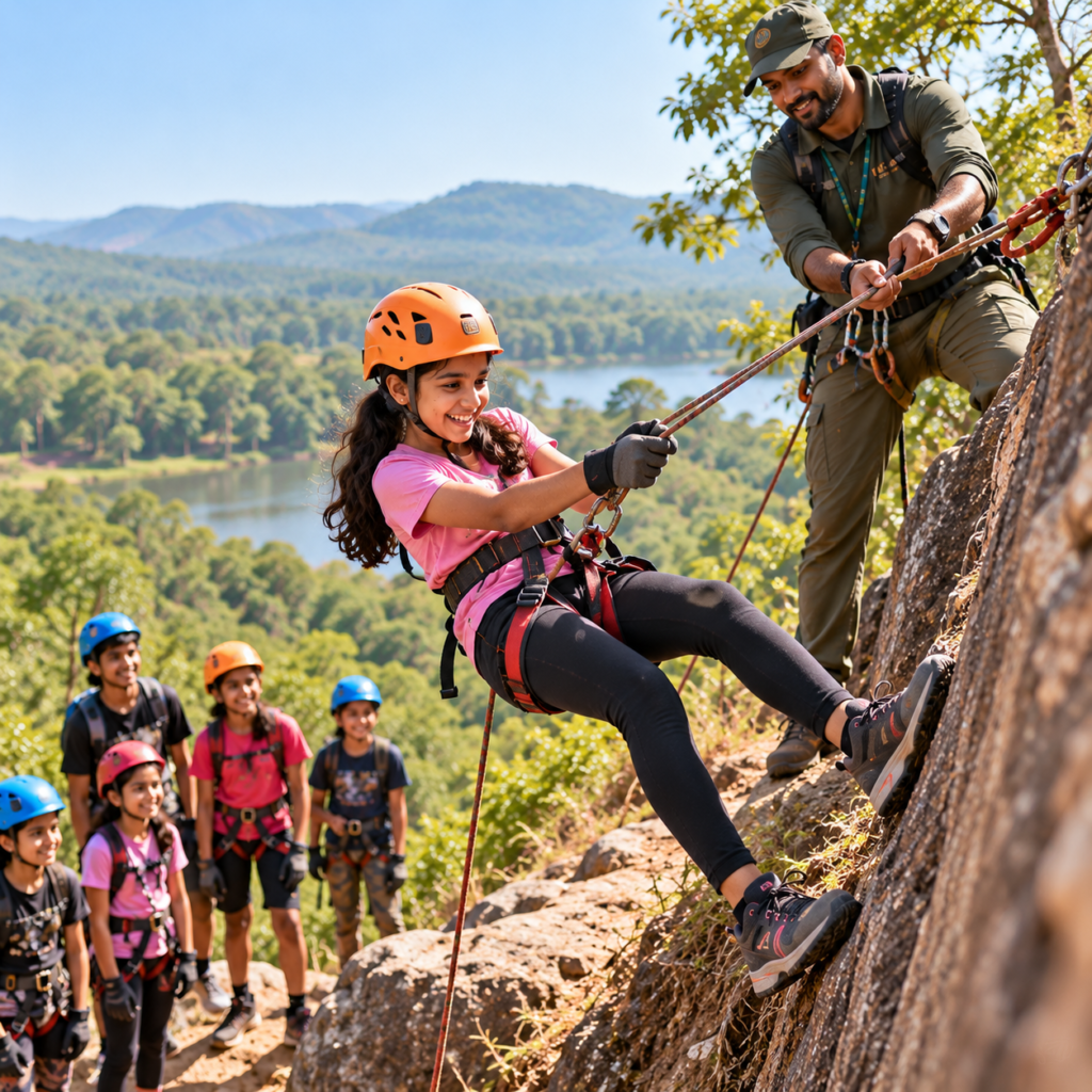 rappelling adventure above the valley