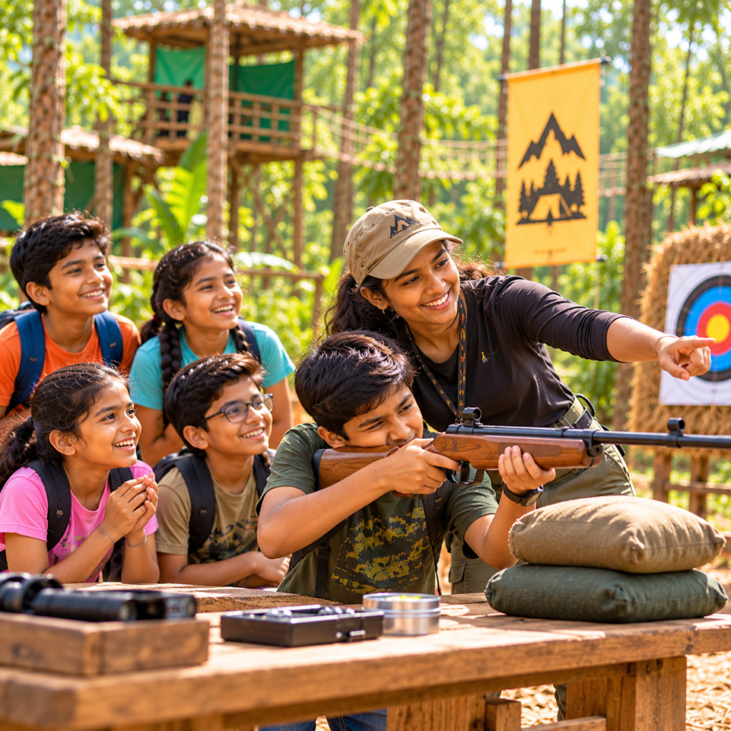 sunny forest camp shooting range