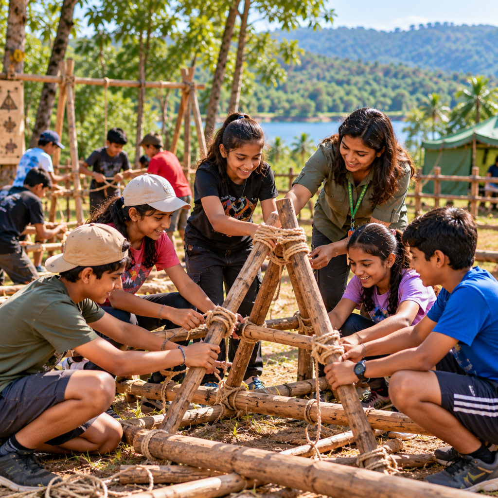 teamwork by the lakeside camp