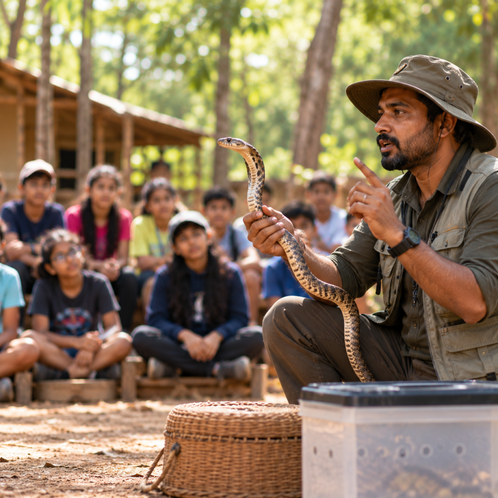 wildlife snake demonstration at forest camp
